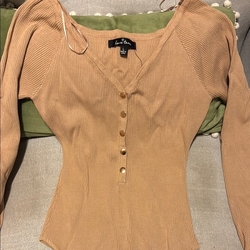 Beige tan long sleeve bodysuit
